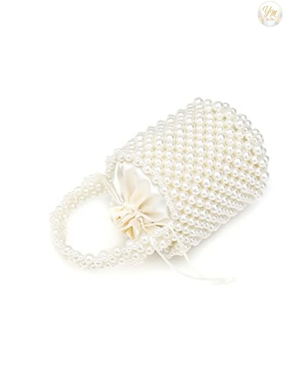 Elegant Pearl Beaded Bucket Bag with Top Handle for Women Wedding